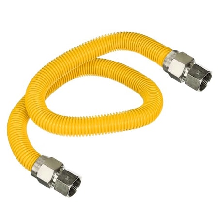Flextron Gas Line Hose 5/8'' O.D.x30'' Len 1/2" FIP Fittings Yellow Coated Stainless Steel Flexible Connector FTGC-YC12-30B